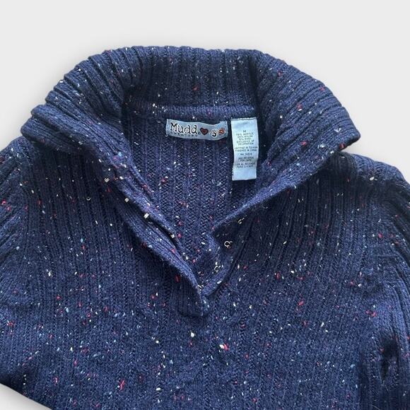 Vintage Y2K Mudd Ribbed Sweater Juniors sz M Navy Blue V-neck Pullover Preppy - Picture 6 of 8